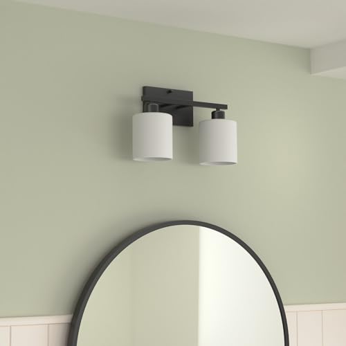 Image of Black Bathroom Light Fixtures Over Mirror, 2-Light Vanity Lights