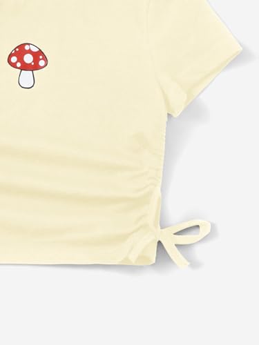 Image of SHENHE Girl's Mushroom Print Short Sleev Crop Tops Ruched Drawstring Tee T Shirts