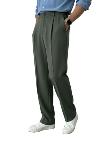 Image of INDICLUB Men's Pleated Dress Trousers, High Waist, Straight Leg, Business Casual Pants