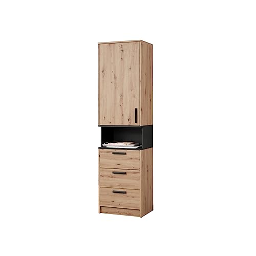 Design Möbel Regal Gustavo Kleiderschrank DREI Schubladen Abschließbarer Schrank Soft-Close-Scharnieren PVC-Kanten Kleiderschrank Holz Kleiderschrank Kinderzimmer Artisan Eiche 52x195x40 cm