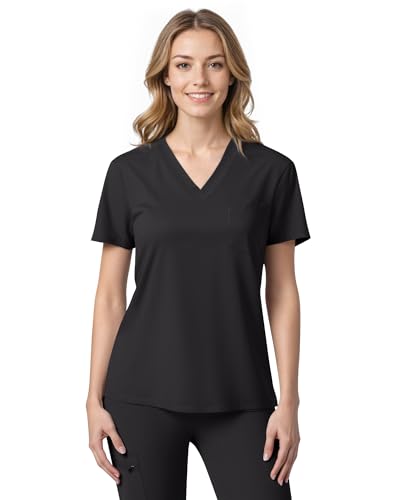 Eipnare Scrubs for Women, Stretchy V-Neck Scrubs Top with 2 Pockets and 4-Way Stretch Fabric, Slim Quick-Dry Anti Wrinkle Scrub Shirts Black