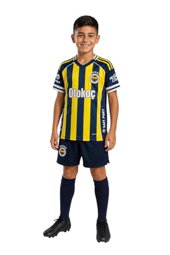 Generisch Fenerbahce Fußball Set Kinder Trikot Tshirt und Shorts 2 teiliges Fußball Outfit mit Vereinslogo Sport Set für Training und Freizeit - blau (128-134)
