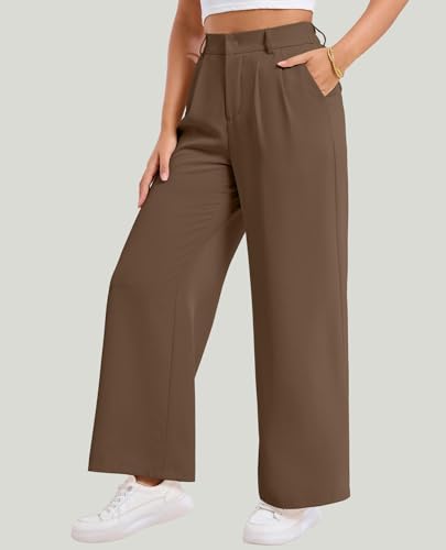 CHANGEOWN Womens Wide Leg Dress Pants High Waisted Stretchy Office Work Trousers Business Casual Slacks Flowy Palazzo Pant (Brown, L) — view 5