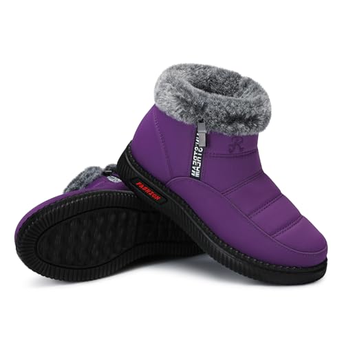 TEMOFON Snow Boots for Women Winter: Warm Ankle Booties Waterproof Outdoor Fur Lined Shoes for Women Purple Size 10