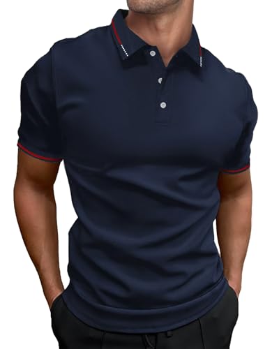 HMIYA Herren Poloshirt-Kontrast Kurzarm Polohemd Male Polo Klassisches Navy 4XL
