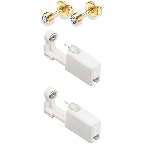 silver angel Ear Piercing Gun Disposable Self Body Ear Piercing Kit With 4mm Ear Stud Safety Ear Piercing Gun Kit Tool (Gold) Cover