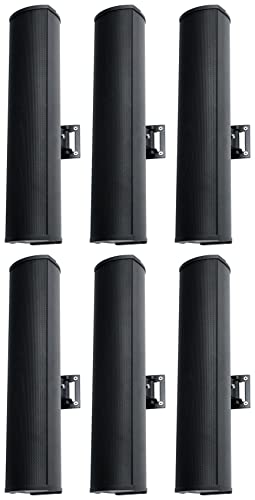 Rockville Wet Array 4 Black 70V 60W Commercial Wall Mount Swivel Column Speaker, 2-Way Line Array Design, IP55 Waterproof, Indoor/Outdoor Use for Restaurants, Churches, Auditoriums (6 Item)
