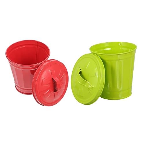 Botes de basura pequeños con tapa PRETYZOOM mini papelera de hierro para oficina y baño