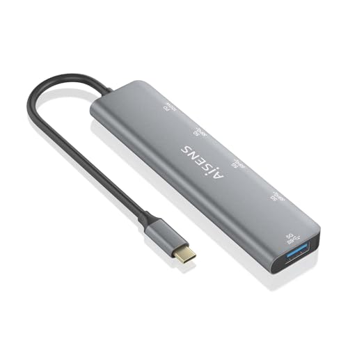 AISENS - A109-0857 - Hub USB 3.2 Gen1 5G USB-C, USB-C/M-1XUSB-C PD100W/H-1XUSB-C/H-3XUSB-A/H, Gris, 15Cm