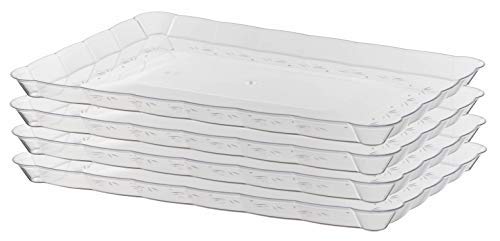 Exquisite 6 Pack of 9 x 13 inch Rectangle Premium Disposable Plastic Serving Tray Set The Serving Trays are Clear with a Classic Wave Design around the Edges that is Perfect for all Occasions