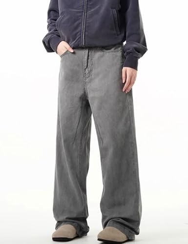 Mens Grey Jeans Y2k Wide Leg Pants Vintage Skater Plain Pants Grunge Baggy Jeans for Men Women3