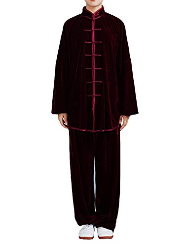 FUYUFU Manga Larga Traje de Tai Chi Unisex Ropa de Artes Marciales Kung-fu Disfraz (Un Conjunto) (Rojo azufaifa, L) Cover