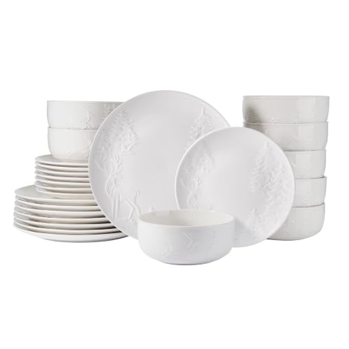 Image of Pfaltzgraff Trailside Lodge 24 Piece White Dinnerware Set, Plates, Bowls