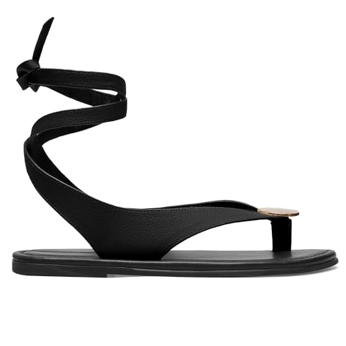 Strap Flip Flop Flat Sandals for Women with Metal Circular Ankle Strappy Ladies Fashion Cute Summer Thong Sandals Dressy.