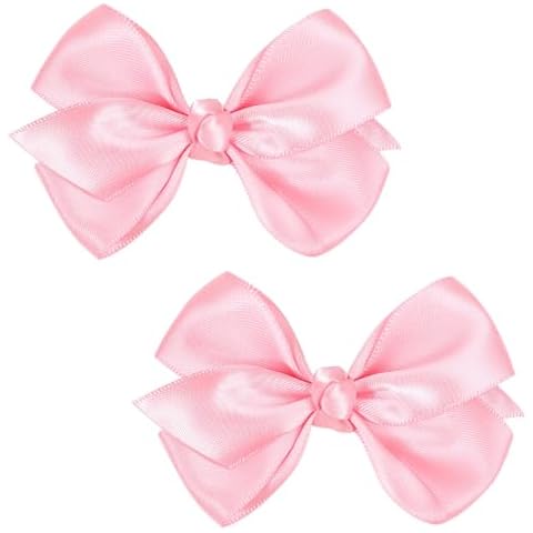 Set of 2 Delicate 3-Inch Satin Bow Hair Clips for Little Girls - Elegant Pink Hue Cover