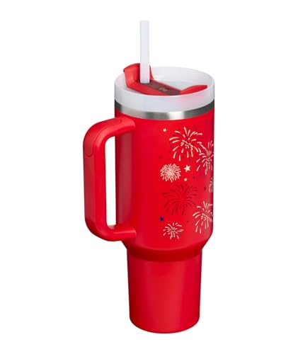 Image of STANLEY Quencher H2.0 Tumbler with Handle and Straw 40 oz | Flowstate 3-Position Lid | Cup Holder Compatible for Travel | Insulated Stainless Steel Cup | BPA-Free | Chili Red Fireworks