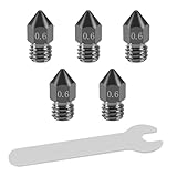 Aokin 5 Pcs 0.6mm Hardened Steel Nozzles MK8 Nozzles 3D Printer Nozzles with High Temperature Wear Resistant for Creality Ender 3/3 Pro/3 V2, Ender 5/5 Pro, CR-10/10S, Makerbot, with Flat Wrench