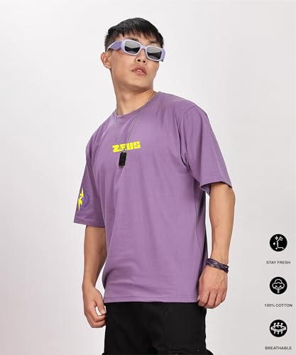 Image of SHODOX Bio-Washed Anti Bacterial 100% Pure Cotton Men's Oversized Aesthetic Premium Printed T-Shirt | Cozy Soft, Less Wrinkles Loose Fit, Drop Shoulder, Korean Baggy Style Tees for Mens