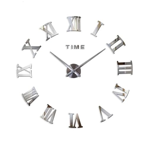 XUCZHAI Reloj de Pared con Espejo y números Grandes en 3D, Adhesivo for, Ideal for el hogar, la Oficina decoración artística(Silver)