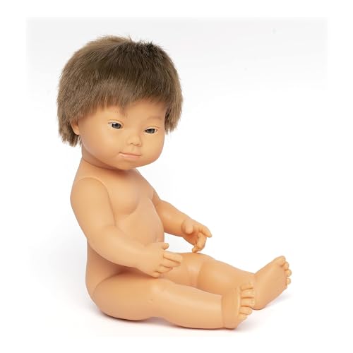 Image of Miniland Doll 15'' Caucasian Boy with Down Syndrome (Box) - Made in Spain, Anatomically Correct, Quality