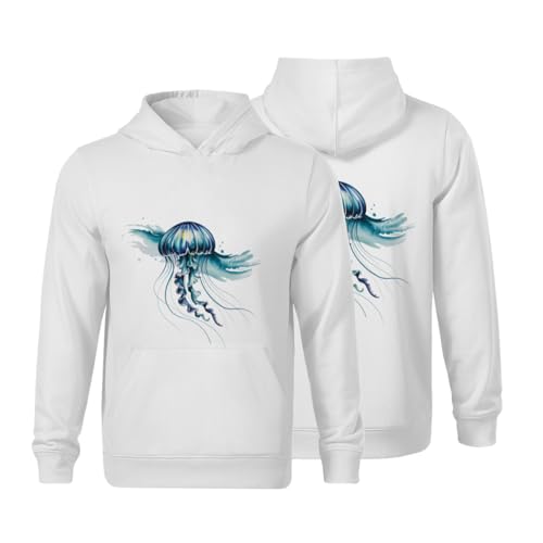 Kids Watercolor Jellyfish Boys Girls Lightweight Kangaroo Pocket Fleece Hoodies