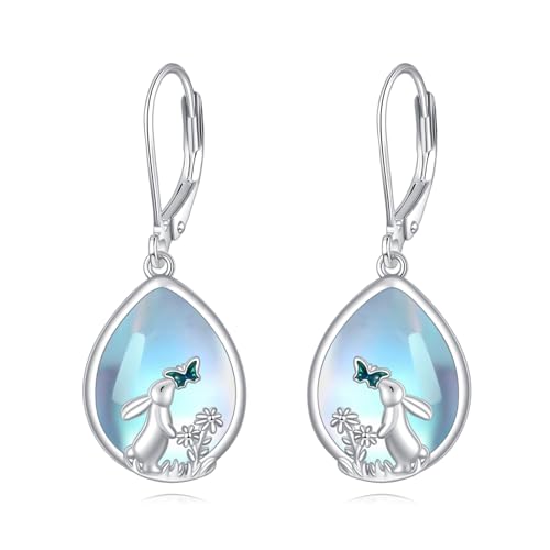 DAYLINLOVE Kaninchen Ohrringe S925 Sterling Silber Kaninchen Leverback Ohrringe Dangle Drop Kaninchen Schmuck Geschenke f&uuml;r Frauen M&auml;dchen