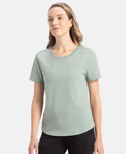 Image of Jockey AW88 Women Super Combed Cotton Rich Relaxed Fit Solid Curved Hem Styled Half Sleeve T-Shirt