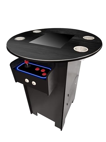 All American Arcades Pro Series Elite Pub Height Arcade Machine – 516 Classic Games | Round Table Design with 4 Cup Holders, 19” HD Display & Black Woodgrain Finish | Made in The USA, 3-Year Warranty