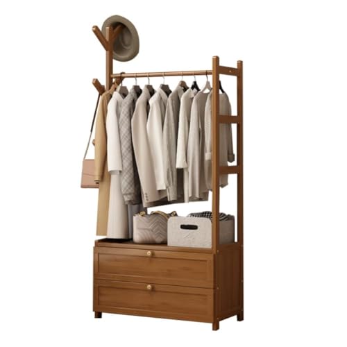 Moderno perchero de bambú de madera para dormitorio, 70 cm, compacto, con cajones, elegante solución de almacenamiento para espacios pequeños