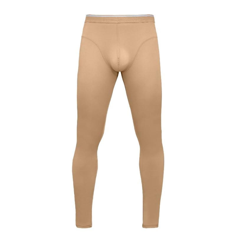 Tobysper Calzoncillos largos para hombre, delgados, de seda de hielo, ropa interior, mallas musculares, opacas, ropa interior, leggings de nailon, mallas ajustadas, cómodas, ropa de estar, beige, XXL