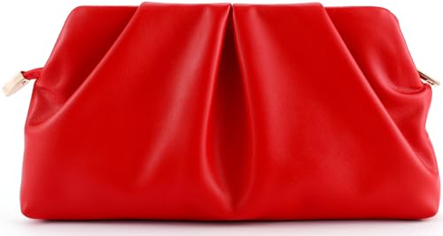 Image of Women Clutch Bag Dressy Formal Handbag Pleated PU Clutch Purse Detachable Chain