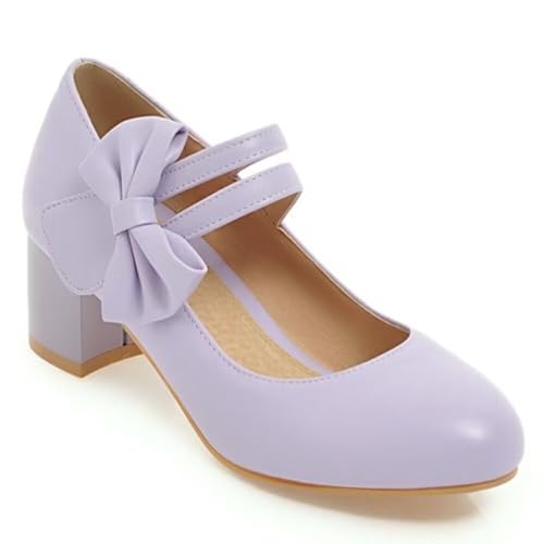 Hee grand Mary Jane Low Heels for Women Closed Round Toe Chunky Block Double Ankle Strap Bow Pumps Wedding Office Work Dress Shoes