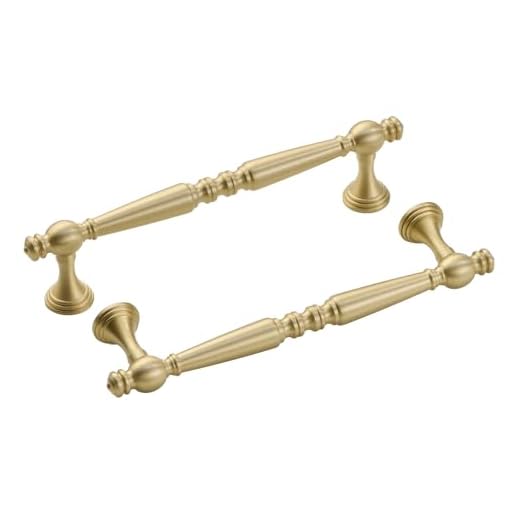 Urnew -5 Pack Solid Brass Kitchen Cabinet Pulls, 5 Inch Hole Distance Brushed Matt Gold Dresser Drawer Handles, Furniture Hardware for Cupboard Wardrobe Bifold Door