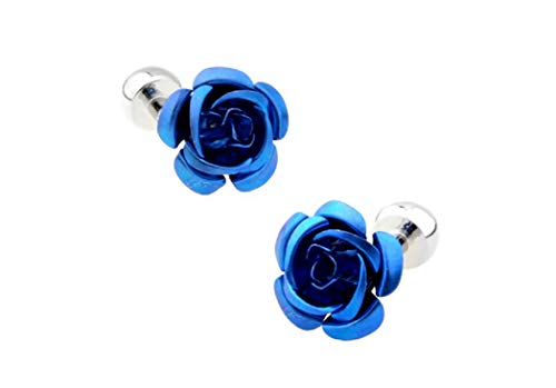Par de Mancuernillas Flor Rosa Azul con Caja y Paño