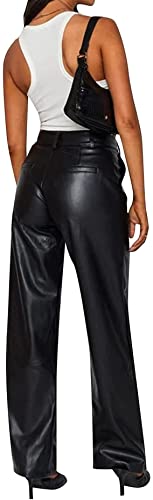 Pantalones rectos de cuero sintético elástico y cómodos para exteriores 5