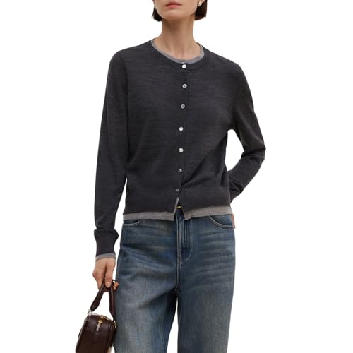Image of GOELIA Pure Cashmere Wool Cardigans Womens Sweaters Trendy Long Sleeve Button Down Cozy Loose Fit Knit Going Out Tops