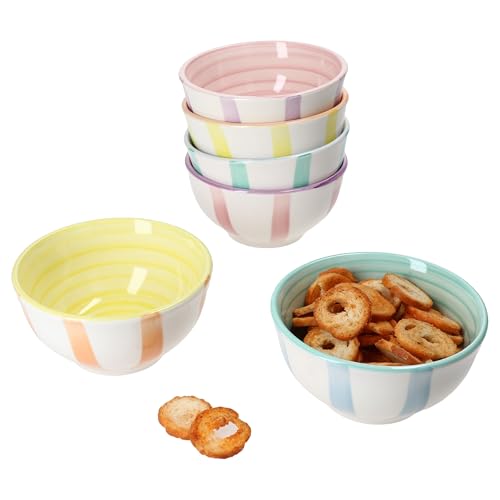 MamboCat Beach Pastello Stripes - Lot de 6 bols à snack et à sauce - 12 cm - 220 ml - En faïence...