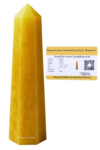 Image of Crystal Heaven Certified Yellow Aventurine Crystal Tower Obelisk Point For Chakra, Healing And Balancing - Aaa Grade Original Certified Gemstone Agate For Reiki Meditation Yoga Spiritual (2-3 Inches)