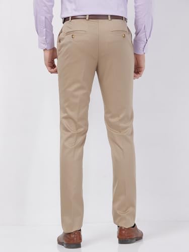 Image of Raymond Men Slim Fit Solid Pattern Poly Viscose Blend Flat Front Formal Trouser