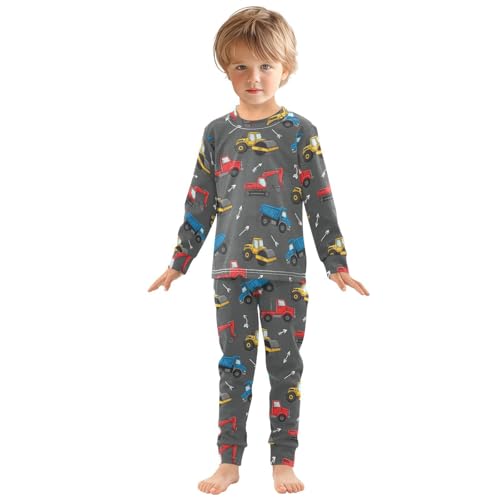 Pajama Sets Long Sleeve Colorful Construction Vehicles Pattern Soft Comfy Sleepwear 2 Piece PJS 3-8T2