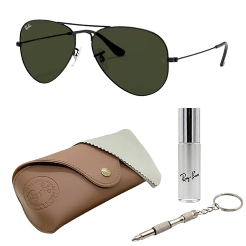 Ray-Ban RB3025 Aviator Kristallglas, SONNENBRILLEN-SET | Exklusiv-Etui und Care-Kit | Black/G-15 Green