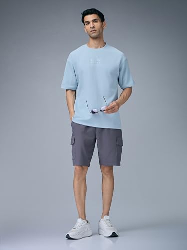 Image of TECHNOSPORT Men Printed Oversized Round Neck T-Shirt with COTFLEX, Dry Fit Sports Tee, Oversized Activewear T-Shirt for Gym, Running, Sports & Casual Wear