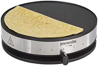 Proctor Silex Electric Crepe Maker with 13” Nonstick Griddle for Eggs, Pancakes, Omelets and Quesadillas, with Temperature Control, Spatula, Spreader, Batter Cup, Stainless Steel (38400PS)