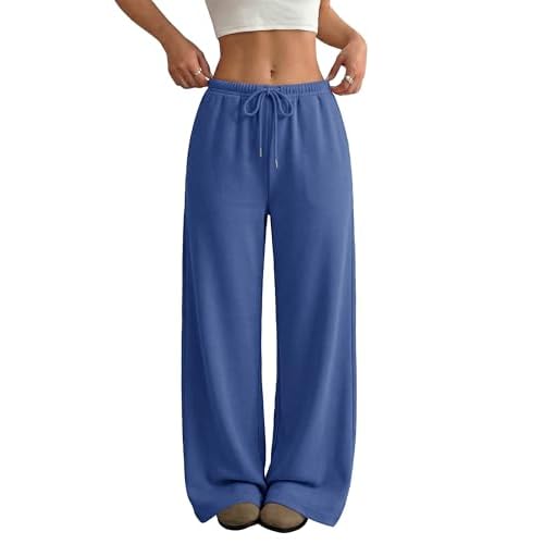Wide Leg Sweatpants for Women High Waisted Baggy Sweat Track Pants Drawstring Casual Lounge Pants with Pockets Navy Blue Large