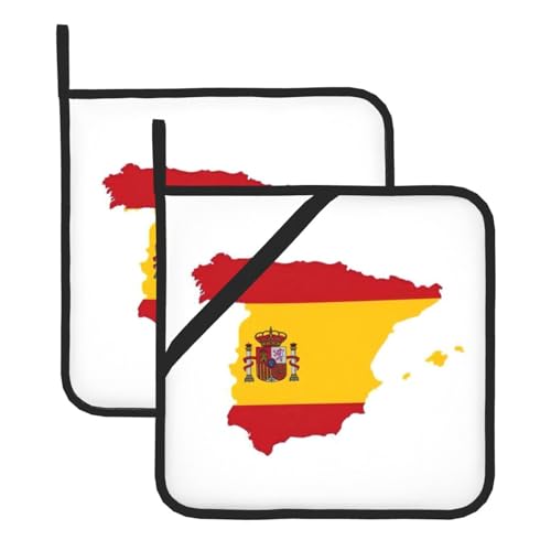 Juego de soportes para ollas resistentes al calor con diseño de mapa de la bandera de España, almohadillas calientes para soporte de ollas de cocina para horno y barbacoa