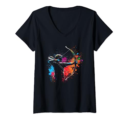 Archer Splash Art Archery Retro Bow And Arrow Camiseta Cuello V
