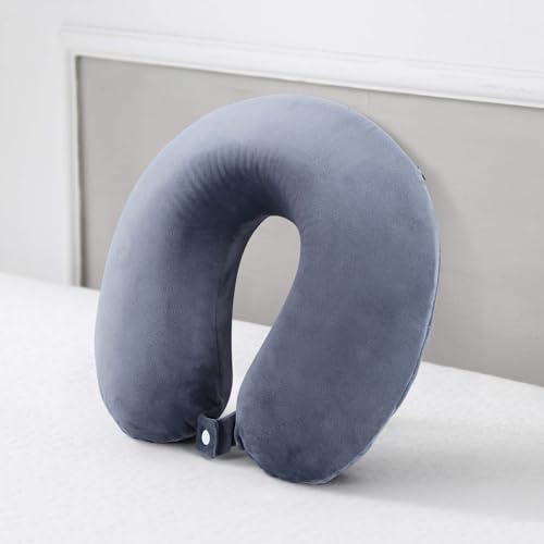 Image of Memoir Memory Foam U-Neck Travel Pillow - Grey | Neck Support | Round Shape | Soft Velvet Cover | Men & Women