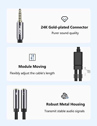 Millso Headset Adapter Ctia 3.5Mm Y Splitter Headphone Jack Splitter Adapter (3.5Mm 4 Pole Trrs Male To 2 Trs 3 Pole Female) Compatible For Xbox One, Ps4, Pc, Tablet, Laptops, Phone - 12Inch/30Cm Gray #TOP5