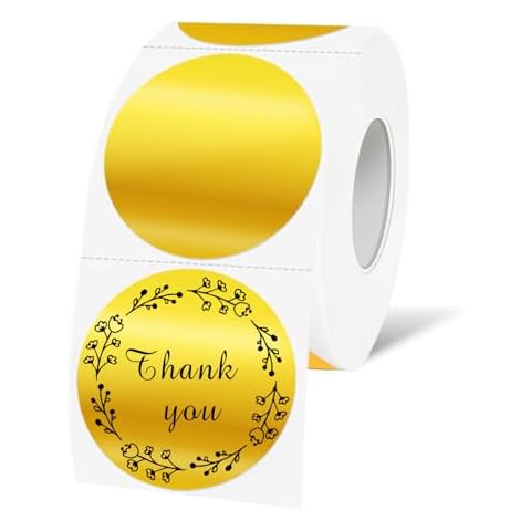 Yeachlaing 1.5 Inch Gold Round Thermal Sticker Labels, Self-Adhesive Circle Direct Thermal Labels, Multi-Purpose Roll Sticker Labels(500 Labels，1 Roll) Cover