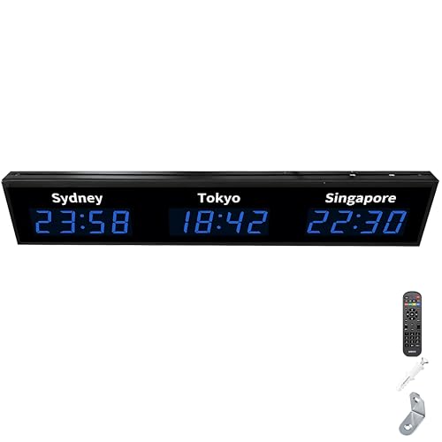 Orologio mondiale digitale a LED da parete con 5 fusi orari, orologio mondiale a LED, display multi-fuso orario, regolazione della luminosità a 5 livelli,per hotel e multinazionali 3timezones
